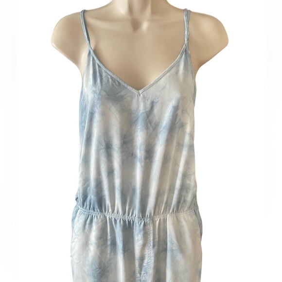 Anthropologie Marrakech Ebre Dyed Crop Jumpsuit Womens M Blue White Boho Coastal - Picture 3 of 12